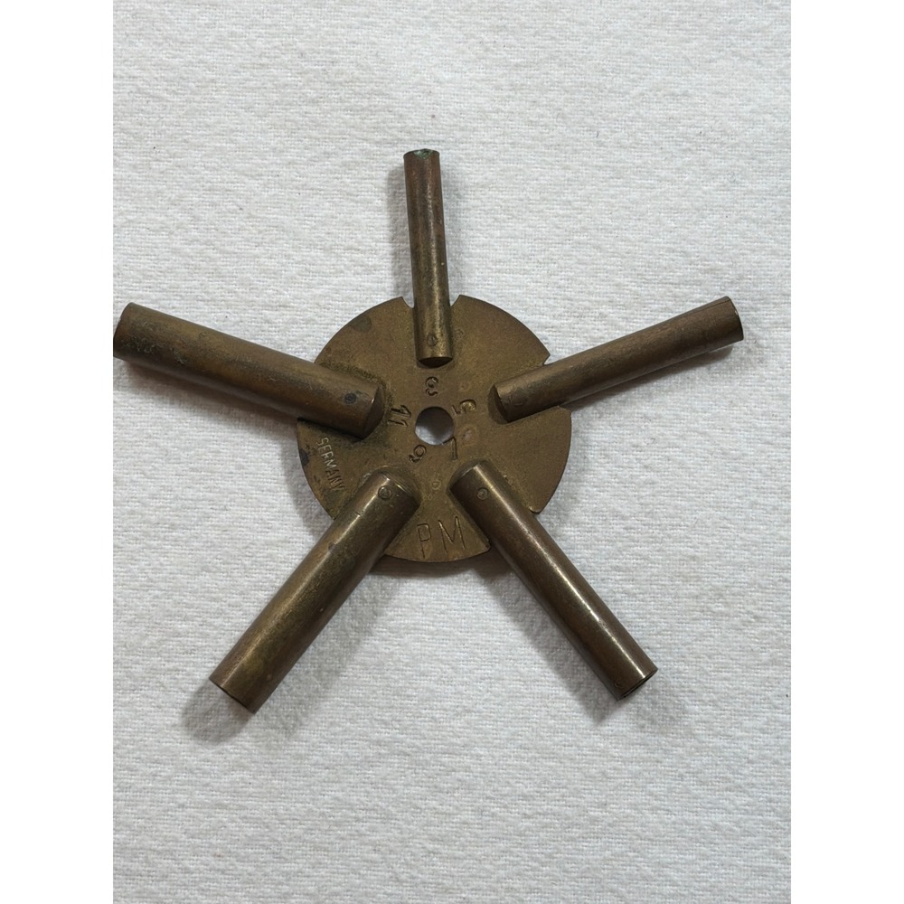 Vintage Peter May Germany Brass 5-Prong Star Clock Winding Key Sizes 3 5 7 9 11